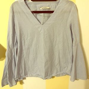 Zara light blue long, bell sleeve shirt